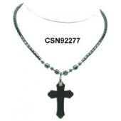 Hematite Cross Pendant Beads Stone Chain Choker Fashion Women Necklace